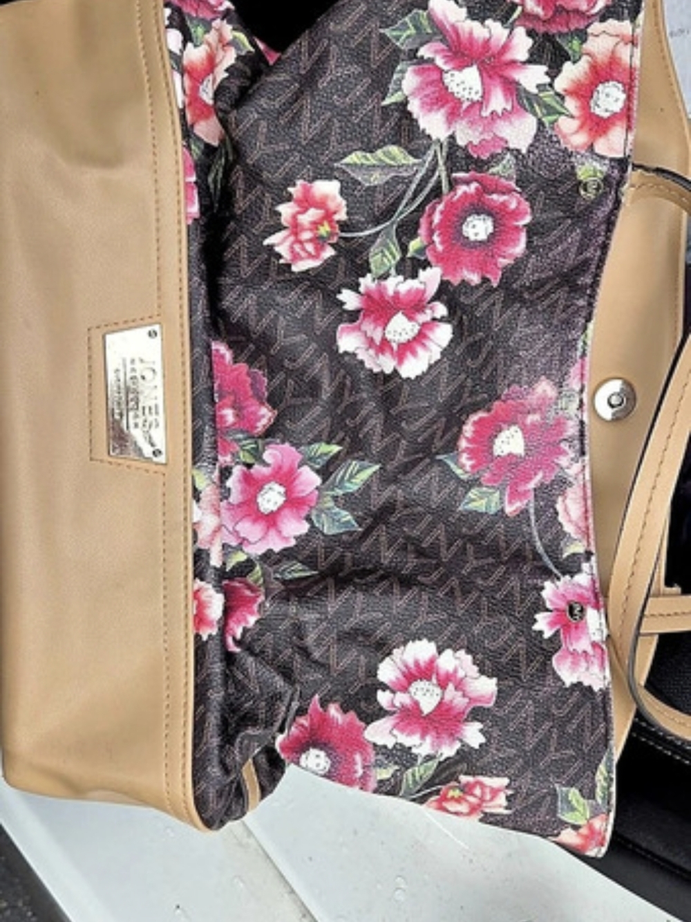 Jones New York Floral Tote in Brown & Pink